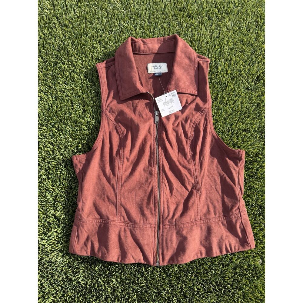American eagle Sueded Zip Up Vest‎ Burgundy Red Large NEW!!!